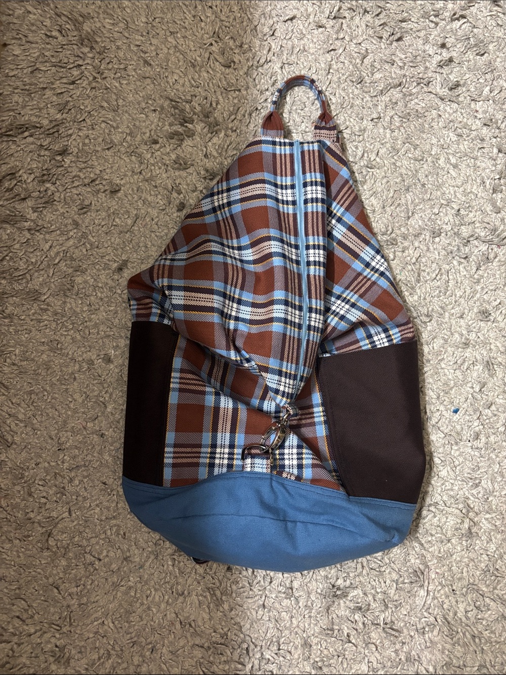 Plaid Brown and Blue Sling Bag - Casual  Carry